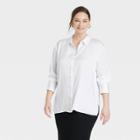 Women's Plus Size Long Sleeve Oversized Satin Button-down Shirt - A New Day White