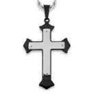 Men's West Coast Jewelry Blackplated Stainless Steel Flared Layer Cross Pendant,