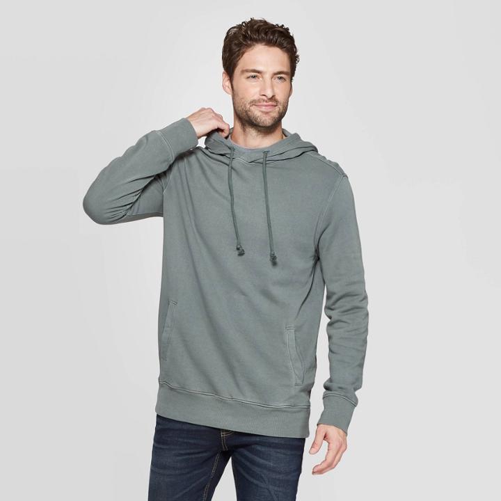 Men's Standard Fit Garment Dye Pullover Hoodie - Goodfellow & Co Sage Leaf S, Size: Small, Green