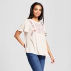 Women's Floral Print Short Sleeve Embroidered Top - Knox Rose Stone
