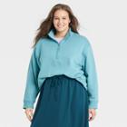 Women's Plus Size Fleece Quarter Zip Sweatshirt - A New Day Blue