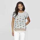 Women's Floral Print Short Sleeve Crewneck T-shirt - Xhilaration Aqua