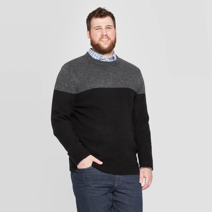 Men's Big & Tall Striped Color Block Fairisle Cozy Sweater - Goodfellow & Co Black