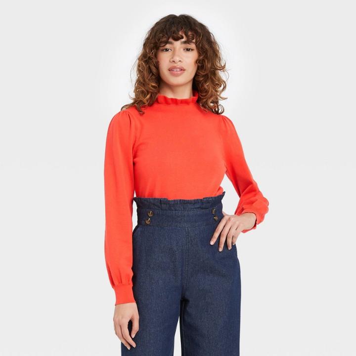 Women's High Neck Pullover Sweater- Who What Wear Paprika Red