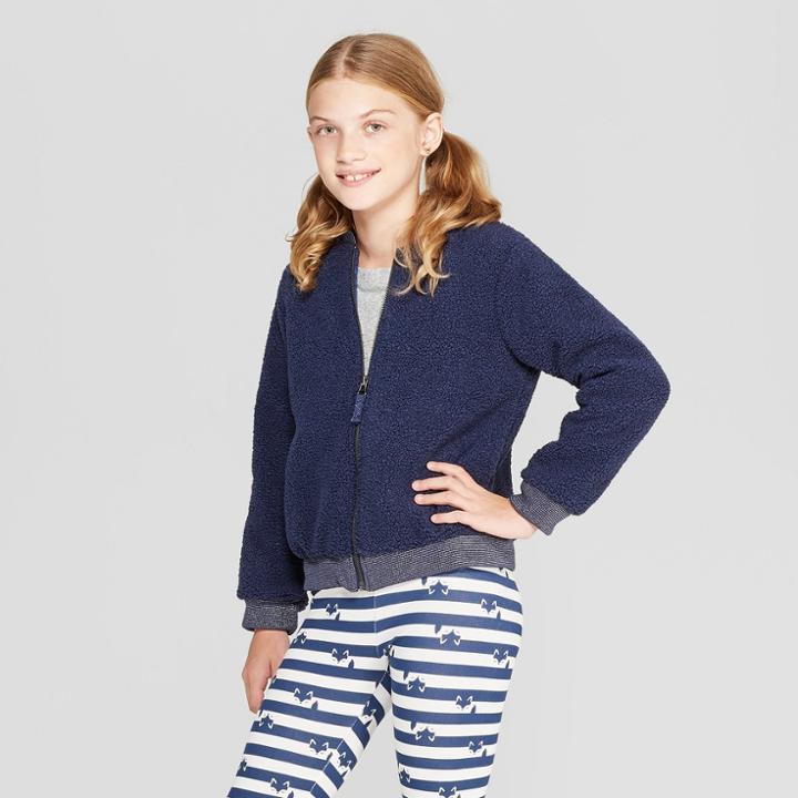 Girls' Sherpa Bomber Jacket - Cat & Jack Blue