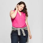 Women's Plus Size Sleeveless Button Front Blouse - A New Day Magenta