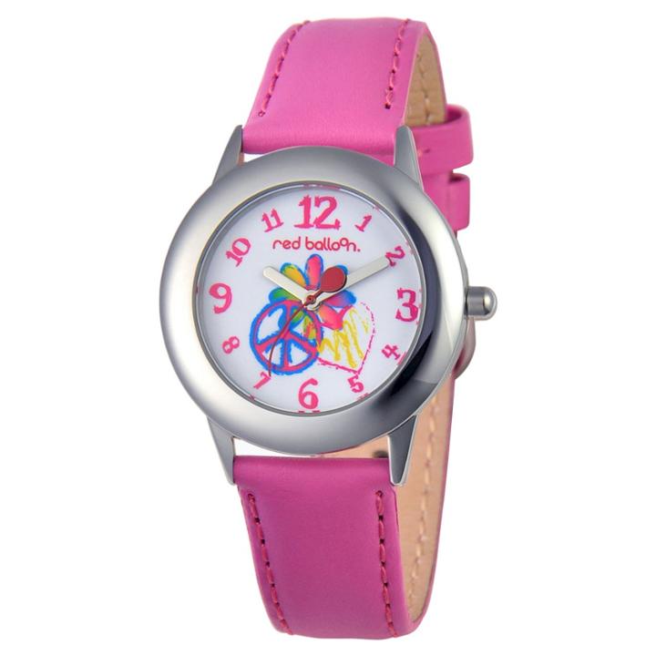 Disney Girls' Red Balloon Peace-love & Happiness Stainless Steel Watch - Peach, Pink