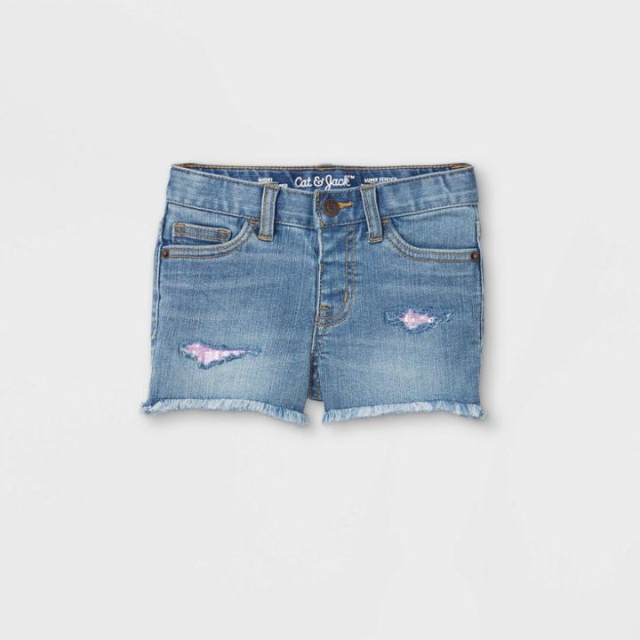 Toddler Girls' Sequin Repair Cut-off Jean Shorts - Cat & Jack