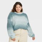 Women's Plus Size Spacedye Crewneck Pullover Sweater - A New Day Teal