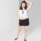 Women's Plus Size High-rise Fleece Dolphin Shorts - Wild Fable Black