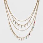 Target Seed Bead, Cube Bead And Round Bead Multi Row Layered Necklace - Gold