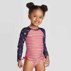 Toddler Girls' Starts And Stripes Long Sleeve One Piece Swimsuit - Cat & Jack Red
