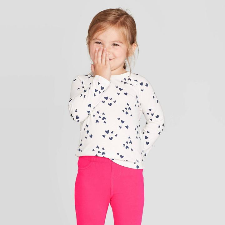 Toddler Girls' Long Sleeve Heart T-shirt - Cat & Jack Cream