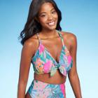 Women's Abstract Tropical Print Tie-front Bikini Top - Kona Sol Blue D/dd Cup