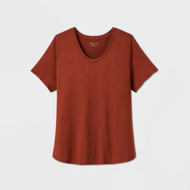 Women's Plus Size Short Sleeve Scoop Neck Relaxed T-shirt - Ava & Viv Brown 2x, Women's,
