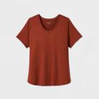 Women's Plus Size Short Sleeve Scoop Neck Relaxed T-shirt - Ava & Viv Brown 2x, Women's,