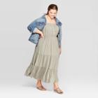 Women's Plus Size Pinstripe Sleeveless Square Neck Button Front Tiered Midi Dress - Universal Thread Green 2x, Women's,