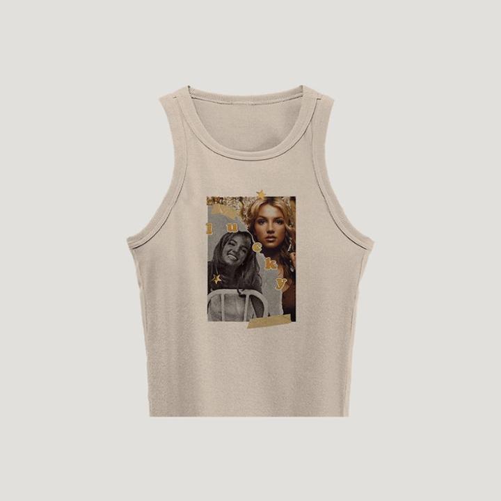 Women's Britney Spears Plus Size Ribbed Graphic Tank Top - Ivory