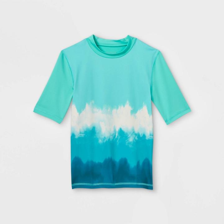 Boys' Dip-dye Short Sleeve Rash Guard Swim Shirt - Cat & Jack Turquoise Blue