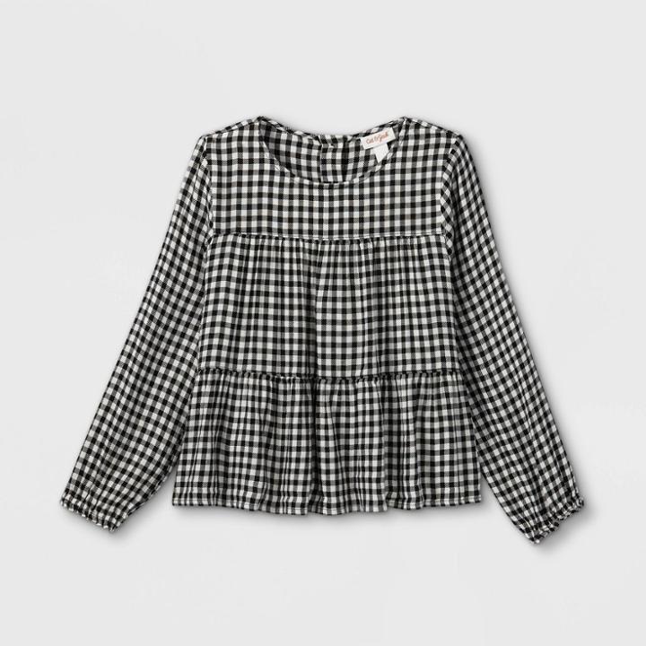 Girls' Woven Tiered Long Sleeve Top - Cat & Jack Cream