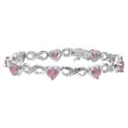 Treasure Lockets Silver Plated Tennis Bracelet With 5mm Pink Heart Cubic Zirconia