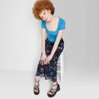 Women's Short Sleeve Rib Fitted Square Neck Baby T-shirt - Wild Fable Blue Xxs