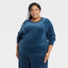 Women's Plus Size Velour Pullover Sweatshirt - Ava & Viv Navy Blue X