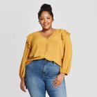 Women's Plus Size Long Sleeve Deep V-neck Double Ruffle Top - Universal Thread Yellow 1x, Women's,