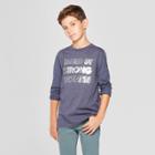 Boys' Raised By Strong Women Long Sleeve Graphic T-shirt - Cat & Jack Navy Heather
