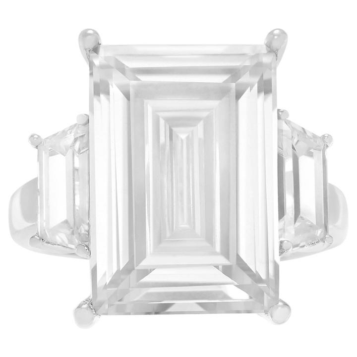 Journee Collection 1 1/3 Ct. T.w. Emerald-cut Cz Basket Set Three-stone Engagement Ring In Sterling Silver - Silver,
