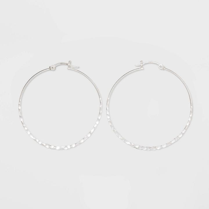 Sterling Silver Large Hammered Round Click Top Hoop Earrings - Universal Thread Silver, Women's
