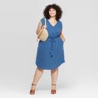 Women's Plus Size Sleeveless Deep V-neck Knit Dress - Universal Thread Indigo (blue)