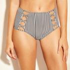 Women's Beach High Waist Strappy Bikini Bottom - Shade & Shore Black/white