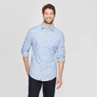 Men's Plaid Slim Fit Long Sleeve Dress Button-down Shirt - Goodfellow & Co Blue S, Size: Small, Blue Plaid