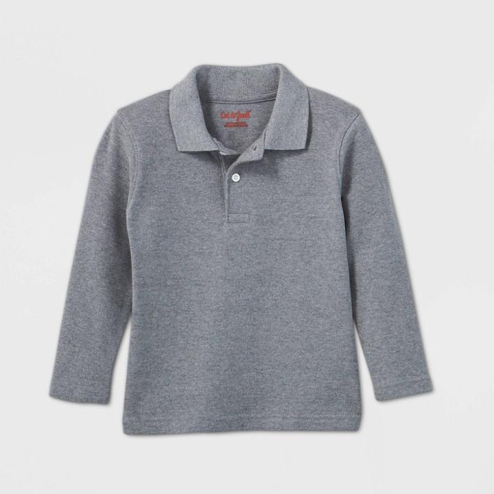 Toddler Boys' Long Sleeve Interlock Uniform Polo Shirt - Cat & Jack Charcoal Gray