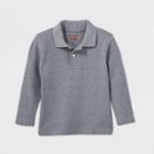 Toddler Boys' Long Sleeve Interlock Uniform Polo Shirt - Cat & Jack Charcoal Gray
