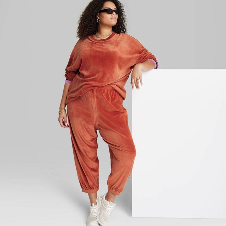 Women's Plus Size Ascot + Hart Velour Graphic Joggers - Brown