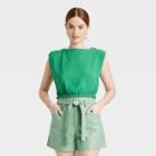 Women's Slim Fit Extended Shoulder Gauze Tank Top - A New Day Green