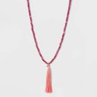 No Brand Semi Precious Beaded Tassel Pendant Neckalce - Cherry/gold, Women's, Red/gold