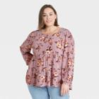 Women's Plus Size Floral Print Long Sleeve Top - Knox Rose Purple