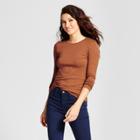 Women's Heathered Fitted Long Sleeve Crew T-shirt - A New Day Auburn