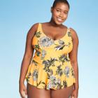 Women's Plus Size Peplum Tankini Top - Sea Angel Yellow Floral 1x, Women's,