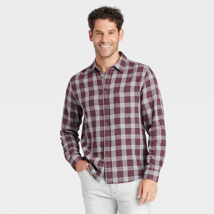 Men's Standard Fit Long Sleeve Plaid Button-down Shirt - Goodfellow & Co Red