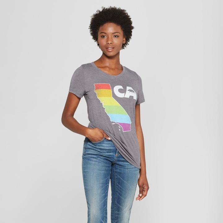 Petitewomen's Short Sleeve Ca State Rainbow Graphic T-shirt - Awake Charcoal