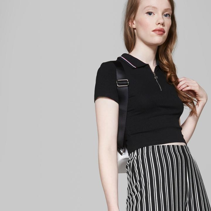 Women's Short Sleeve Half Zip Polo Shirt - Wild Fable Black