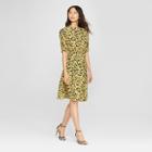 Women's Floral Print Smocked Waist Dress - Who What Wear Yellow/black Xl, Yellow/black Floral