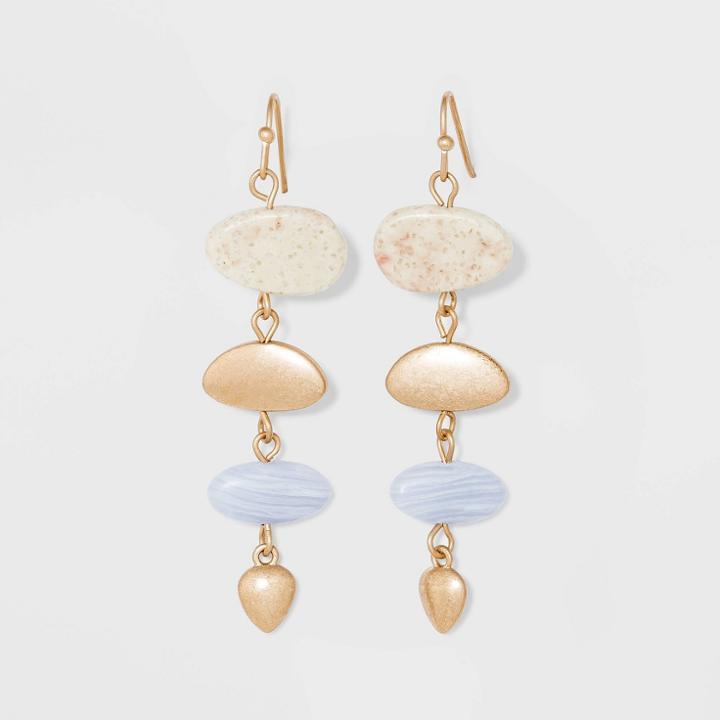 Organic Shape Stone With Semi-precious Blue Lace Agate Bead Drop Earrings - Universal Thread Brown