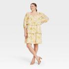 Women's Plus Size Bishop 3/4 Sleeve Dress - Who What Wear Beige Floral