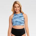 Beach Betty By Miracle Brands Women's Slimming Control Striped High Neck Bikini Swim Top - Denim