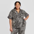 Women's Plus Size Leopard Print Short Sleeve Side Tie Blouse - Who What Wear Cream 1x, Women's, Size: